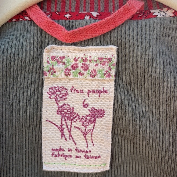 Free people Rare crop jacket Sz 6 pockets red and tan stripes w/orange stitching - Picture 4 of 10